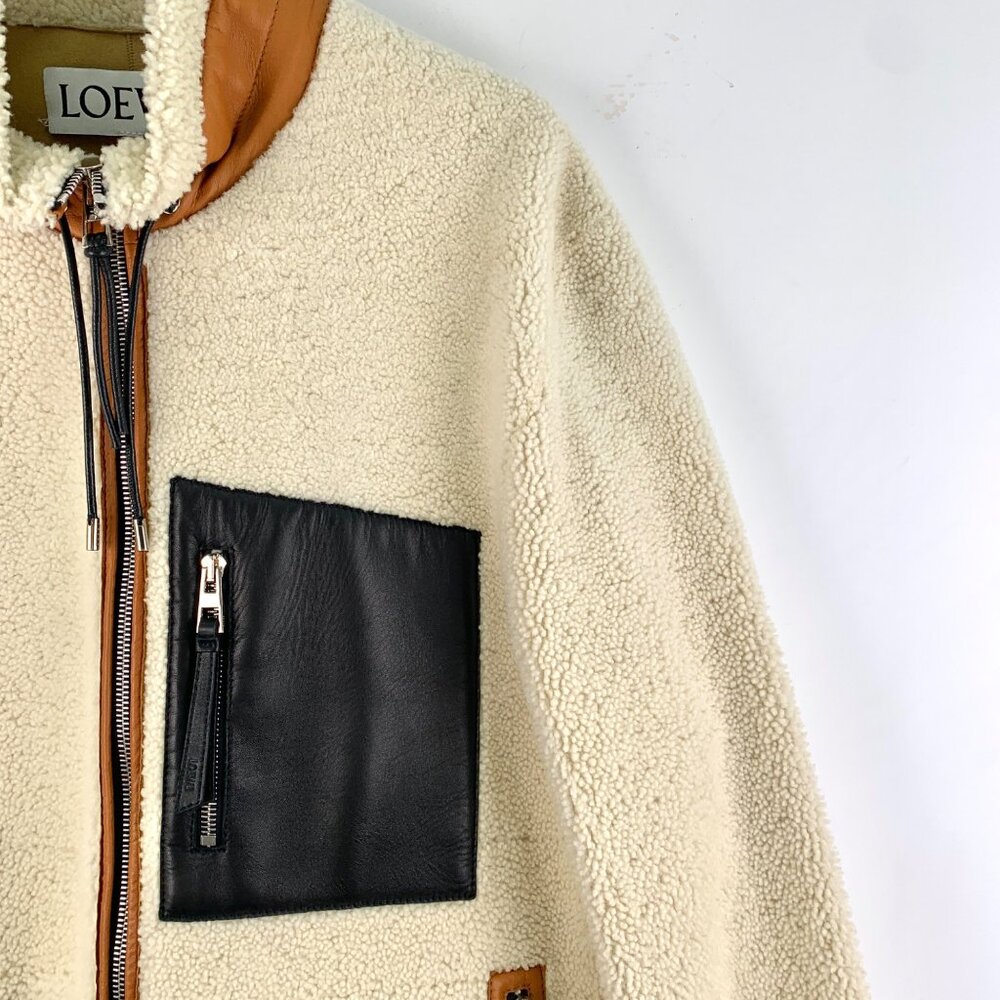 Loewe Beige Shearling-Lined Leather Jacket View 3